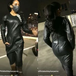 100% LEATHER LONG SLEEVE PENCIL BOTTOM DRESS SIZEM